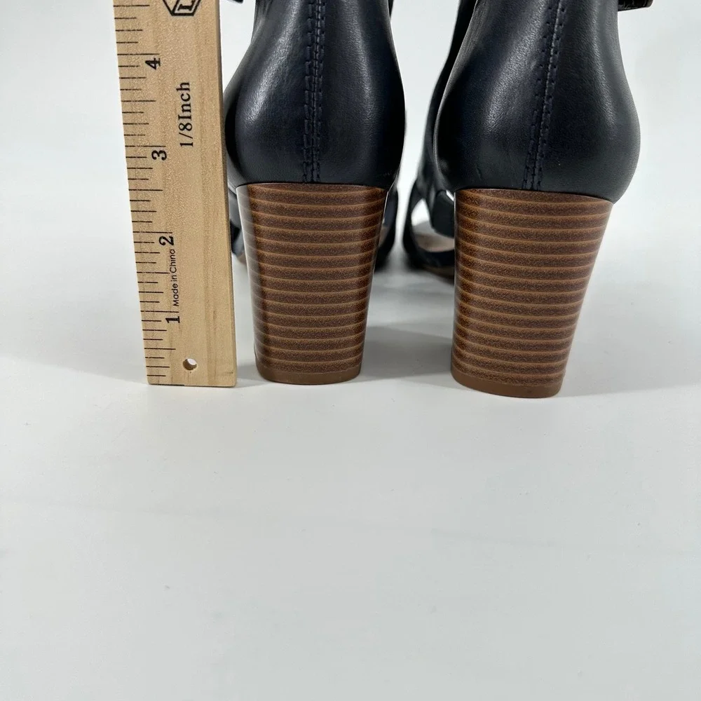 Clarks Deva Heidi Sandals Womens 7.5 Navy Blue Leather Block Heel Comfort - Picture 5 of 9